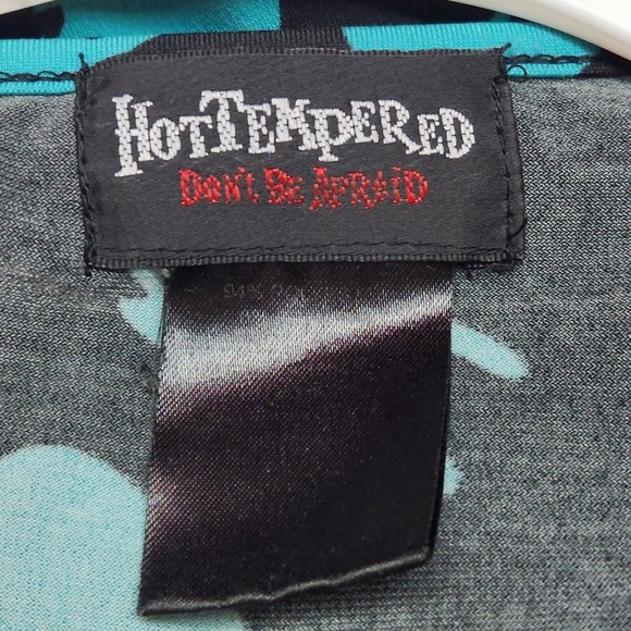 HOT TEMPERED Size Large Short Sleeve Blouse Black Green Polka Dot Stretch Dress - Picture 5 of 5